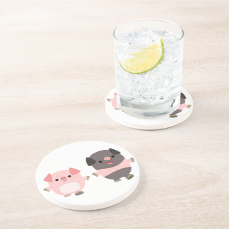 Dessous De Verre En Grès De mignons cochons en caricature sur un Dessous de
