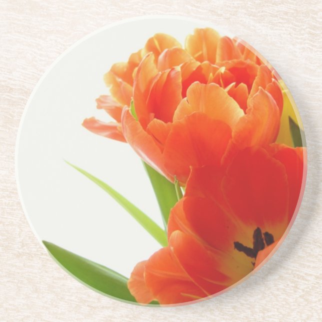 Dessous de verre en grès de Tulipes orange (Devant)