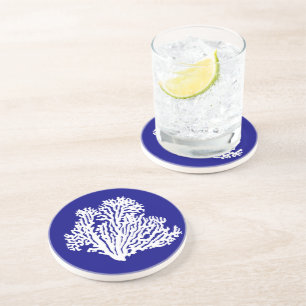 Dessous De Verre En Grès Décor Côtier Bleu Et Blanc Marine Coral