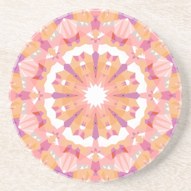 Dessous De Verre En Grès Décor Éclectique Pastel Rose Peach Violet (Devant)