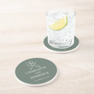 Dessous De Verre En Grès Décor Mariage vert forestier minimal