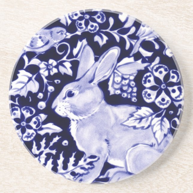 Dessous De Verre En Grès Dedham Blue Rabbit, Classic Blue & White Design (Devant)