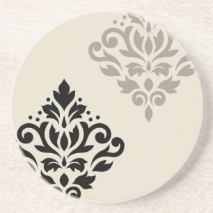 Dessous De Verre En Grès Défiler Damask Art I Black Taupe Crème