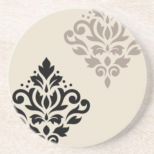 Dessous De Verre En Grès Défiler Damask Art I Black Taupe Crème (Devant)