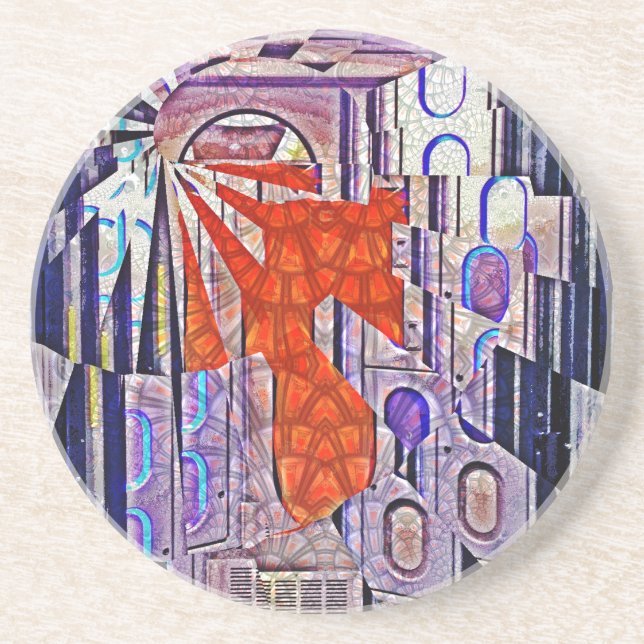 Dessous De Verre En Grès Demain's Way Aujourd'hui Retro Future Art (Devant)