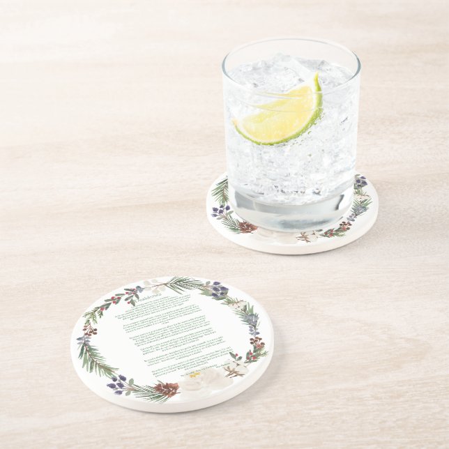 Dessous De Verre En Grès Desiderata Christmas Wreath Texte vert (Côté)