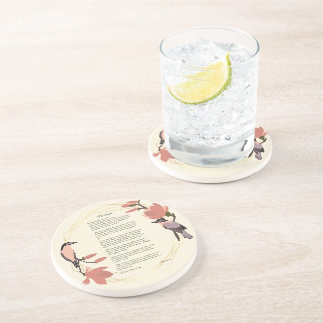 Dessous De Verre En Grès Desiderata Oiseaux Brown couronne d'or fleurie (Côté)