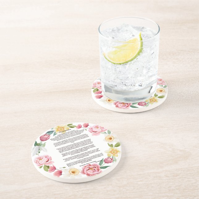 Dessous De Verre En Grès Desiderata Peonies et Daffodiles par Max Ehrmann (Côté)