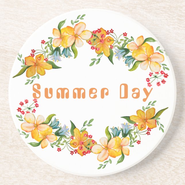 Dessous De Verre En Grès Design de fleur d'aquarelle mignonne (Devant)