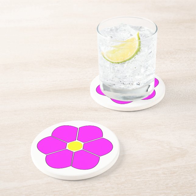 Dessous De Verre En Grès Design de fleurs roses Cerise (Côté)