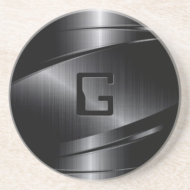 Dessous De Verre En Grès Design en métal noir look acier inoxydable (Devant)