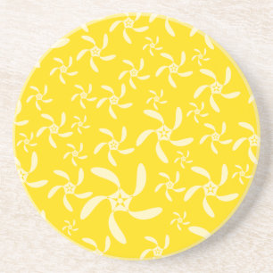 Dessous De Verre En Grès Design Floral estival. Jaune ensoleillé.