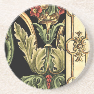 Dessous De Verre En Grès Design floral ornemental aux frontières noires