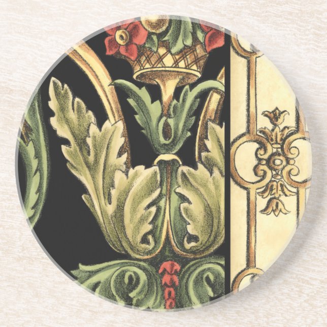 Dessous De Verre En Grès Design floral ornemental aux frontières noires (Devant)