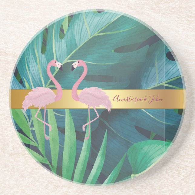 Dessous De Verre En Grès Design moderne, Feuilles Tropical Palm, Rose (Devant)