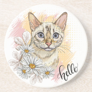 Dessous De Verre En Grès Dessin à la main drôle de bengale des neiges chat