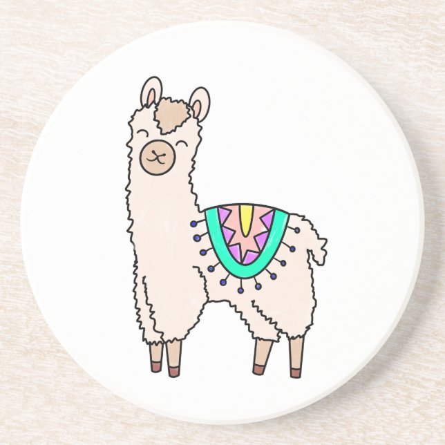 Dessous De Verre En Grès dessin animé de llama alpaga souriant (Devant)