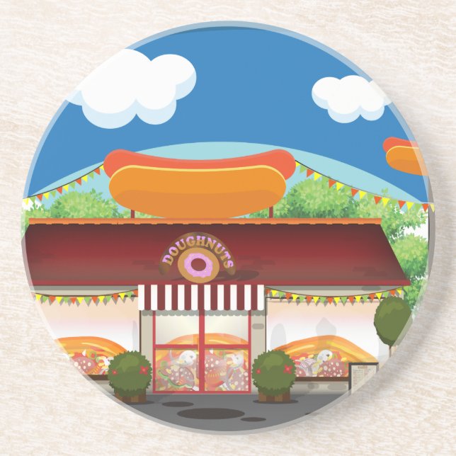 Dessous De Verre En Grès Dessin animé de restaurant de restauration rapide (Devant)