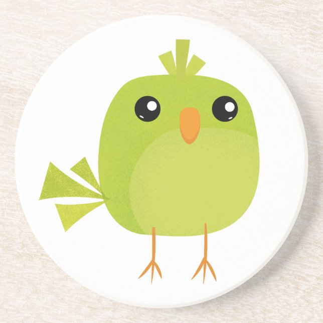 Dessous De Verre En Grès Dessin animé d'oiseau vert   (Devant)