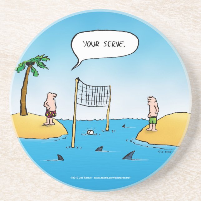 Dessous De Verre En Grès Dessin animé drôle de volley-ball de requin (Devant)