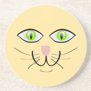 Dessous De Verre En Grès Dessin animé visage drôle de chat-29034