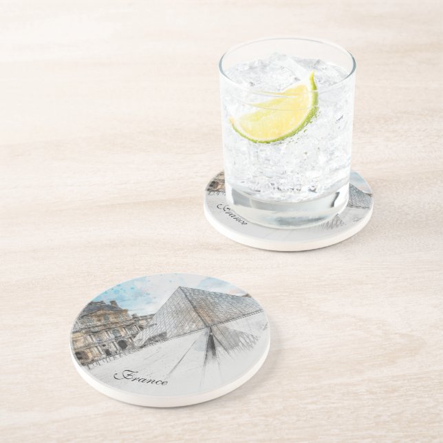 Dessous De Verre En Grès Dessin aquarelle du Louvre Paris, France (Côté)