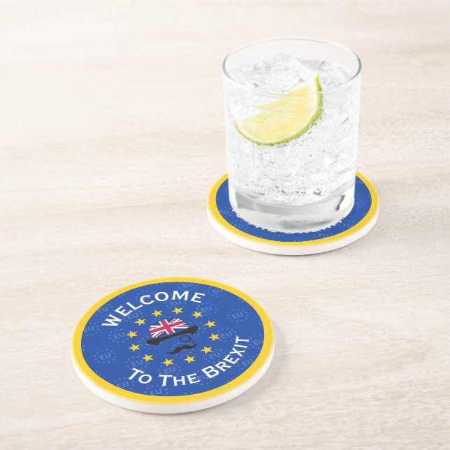 Dessous De Verre En Grès Dessin Bleu Jaune Union européenne Brexit Art (Côté)