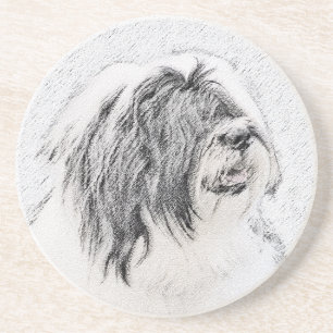 Dessous De Verre En Grès Dessin de collie à oreilles - Joli art original de