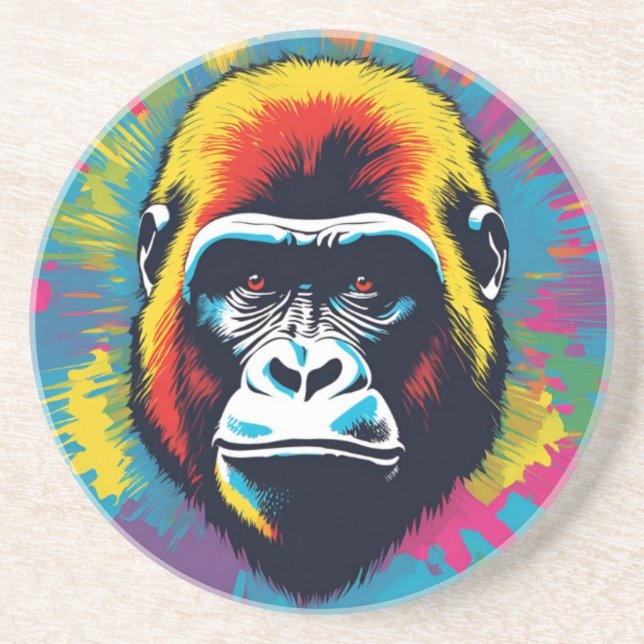 Dessous De Verre En Grès Dessin de dessin de peinture Gorilla Pop (Devant)