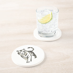 Dessous De Verre En Grès Dessin de tigre de marche - Design de Dessous de v