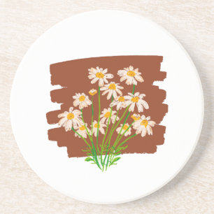Dessous De Verre En Grès Dessin floral rustique sur fond marron