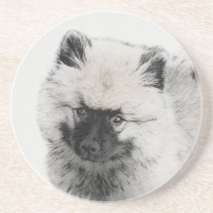 Dessous De Verre En Grès Dessin Keeshond Chiot - Joli dessin original Chien