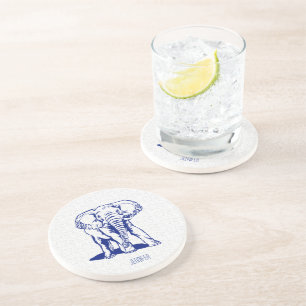Dessous De Verre En Grès Dessin Monogramme Marine Blue Elephant Line