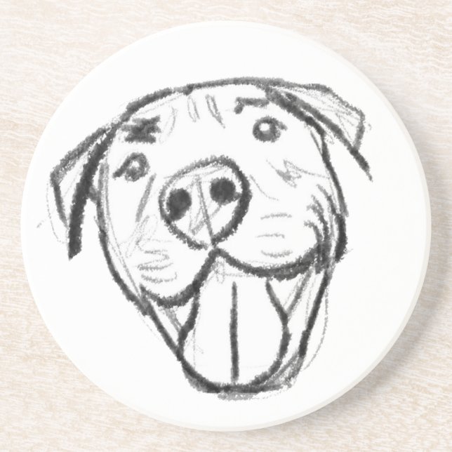 Dessous De Verre En Grès dessin pitbull simple amoureux des chiens noir bla (Devant)
