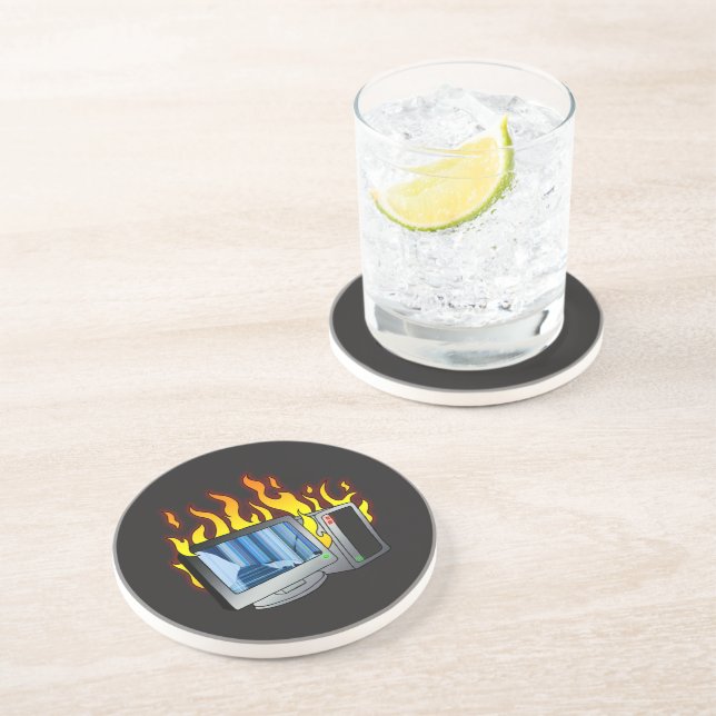 Dessous De Verre En Grès Dessous de verre de grès de l'incendie informatiqu (Côté)