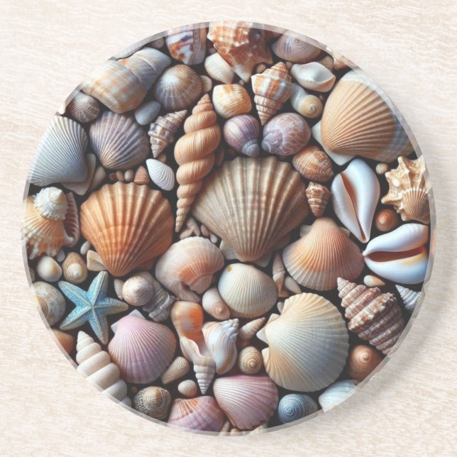Dessous De Verre En Grès Dessous de verre de grès de Sea Shells (Devant)
