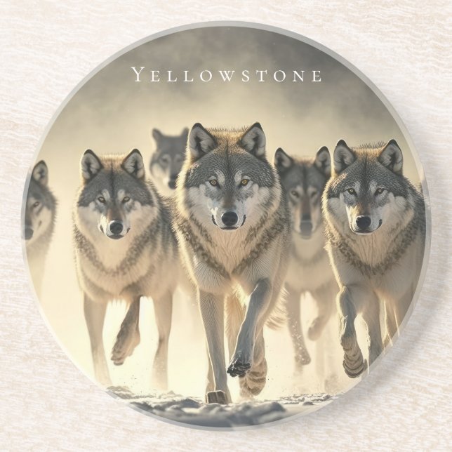 Dessous De Verre En Grès Dessous de verre de grès de Yellowstone Loups (Devant)