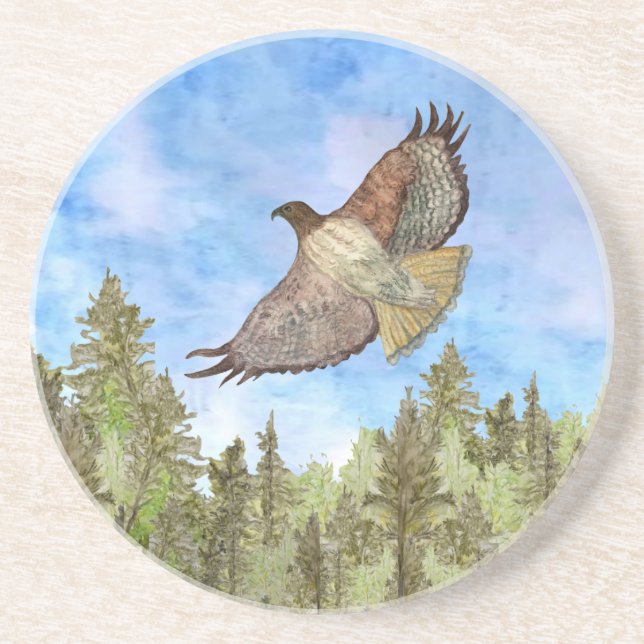 Dessous De Verre En Grès Dessous de verre de grès d'oiseaux à queue rouge (Devant)
