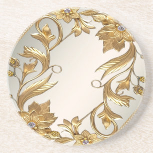 Dessous De Verre En Grès Dessous de verre de grès Floral Feuille Golden Wav
