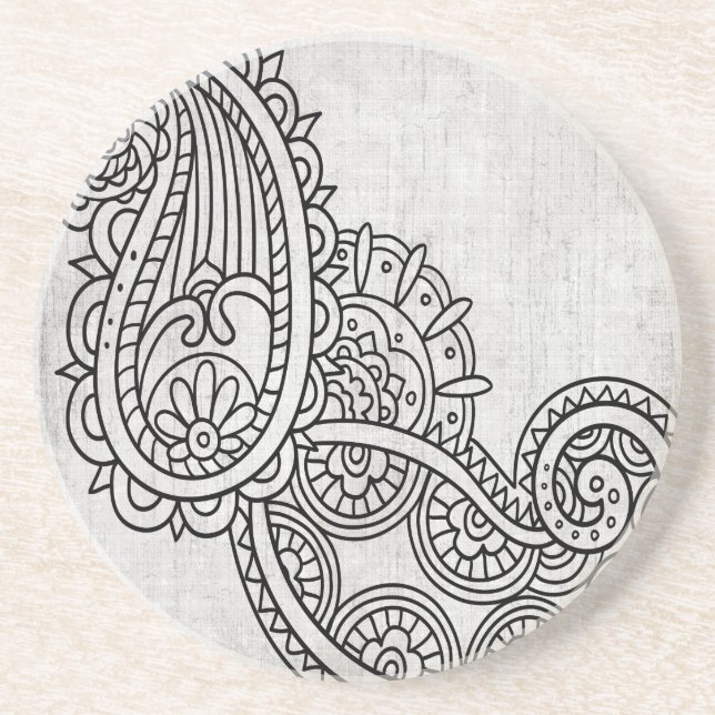 Dessous De Verre En Grès Dessous de verre de grès gris Mehndi Motif (Devant)