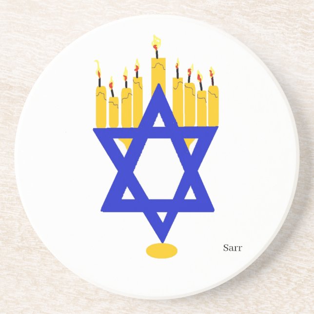 Dessous De Verre En Grès Dessous de verre de grès Hanoukka Menorah (Devant)