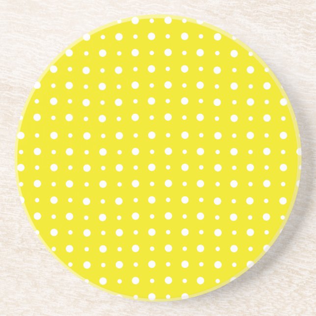Dessous De Verre En Grès Dessous de verre de grès jaune citron, Pois blancs (Devant)