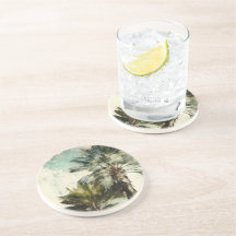 Dessous de verre de grès Motif Tropical Palm Tree