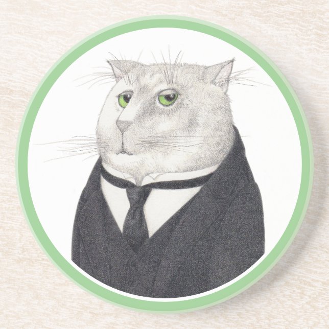 Dessous De Verre En Grès DESSOUS DE VERRE de grès rond CHAT BUTLER (Devant)
