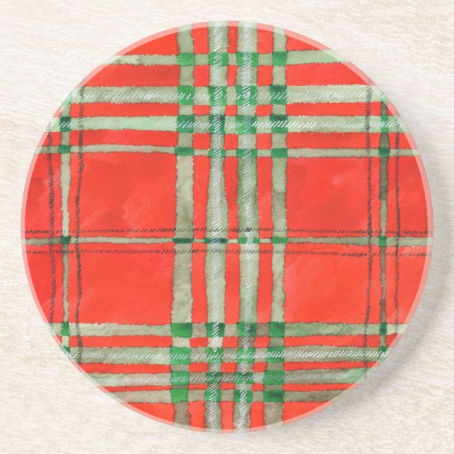Dessous De Verre En Grès DESSOUS DE VERRE de grès rond RED SCOTT TARTAN (Devant)