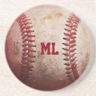 Dessous De Verre En Grès Dessous de verre de grès ronds de baseball Monogra
