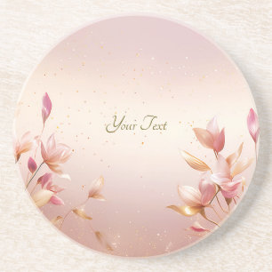 Dessous De Verre En Grès Dessous de verre de grès rose Feuille Floral