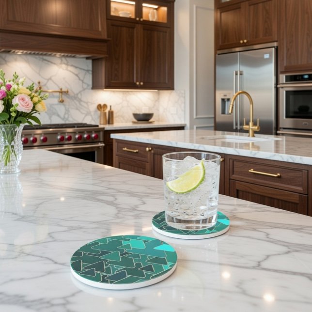 Dessous De Verre En Grès Dessous de verre de grès Turquoise géométrique et  (Créateur téléchargé)