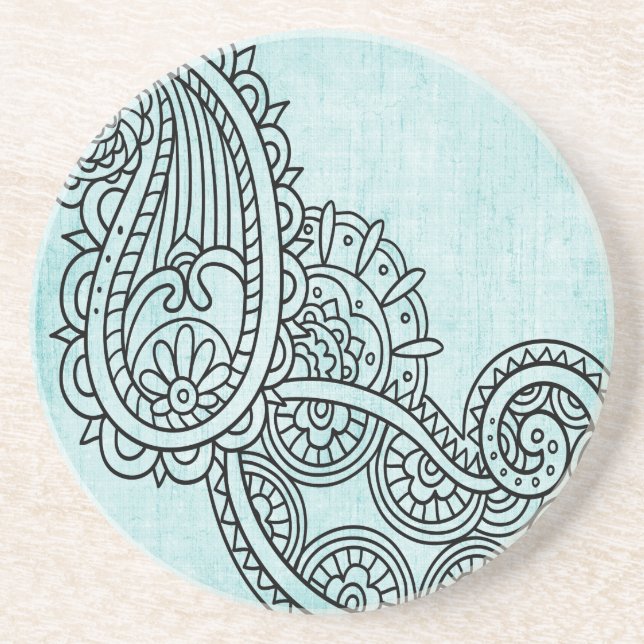 Dessous De Verre En Grès Dessous de verre de grès Turquoise Mehndi Motif (Devant)