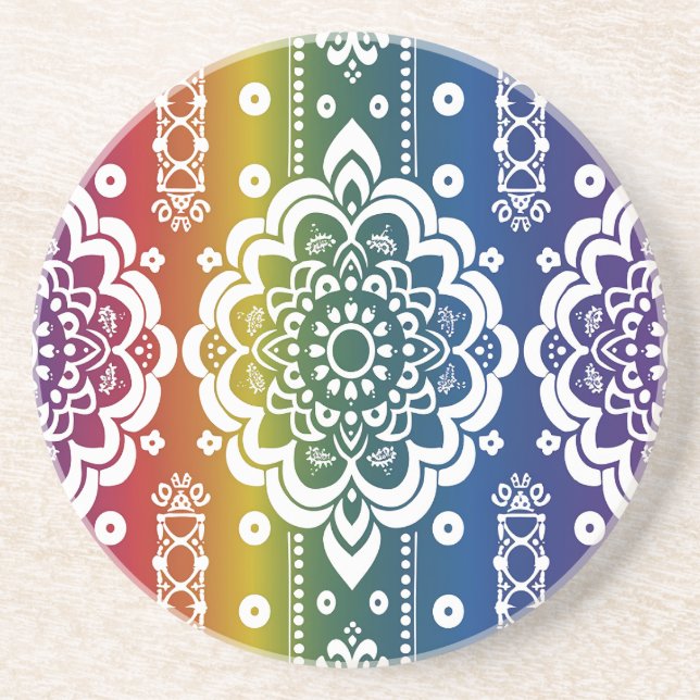 Dessous De Verre En Grès Dessous de verre de Motif de grès Rainbow Mehndi (Devant)